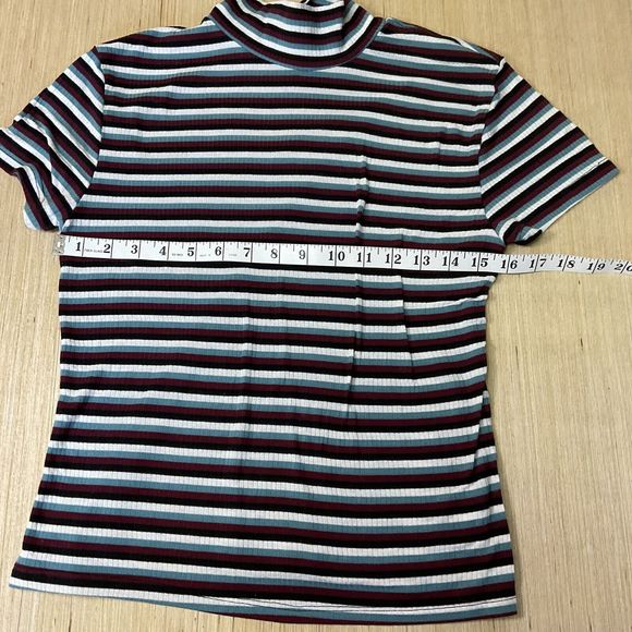 Eye Candy Multicolored Striped T-Shirt Top Mock Neck Size Juniors Large - Picture 5 of 5